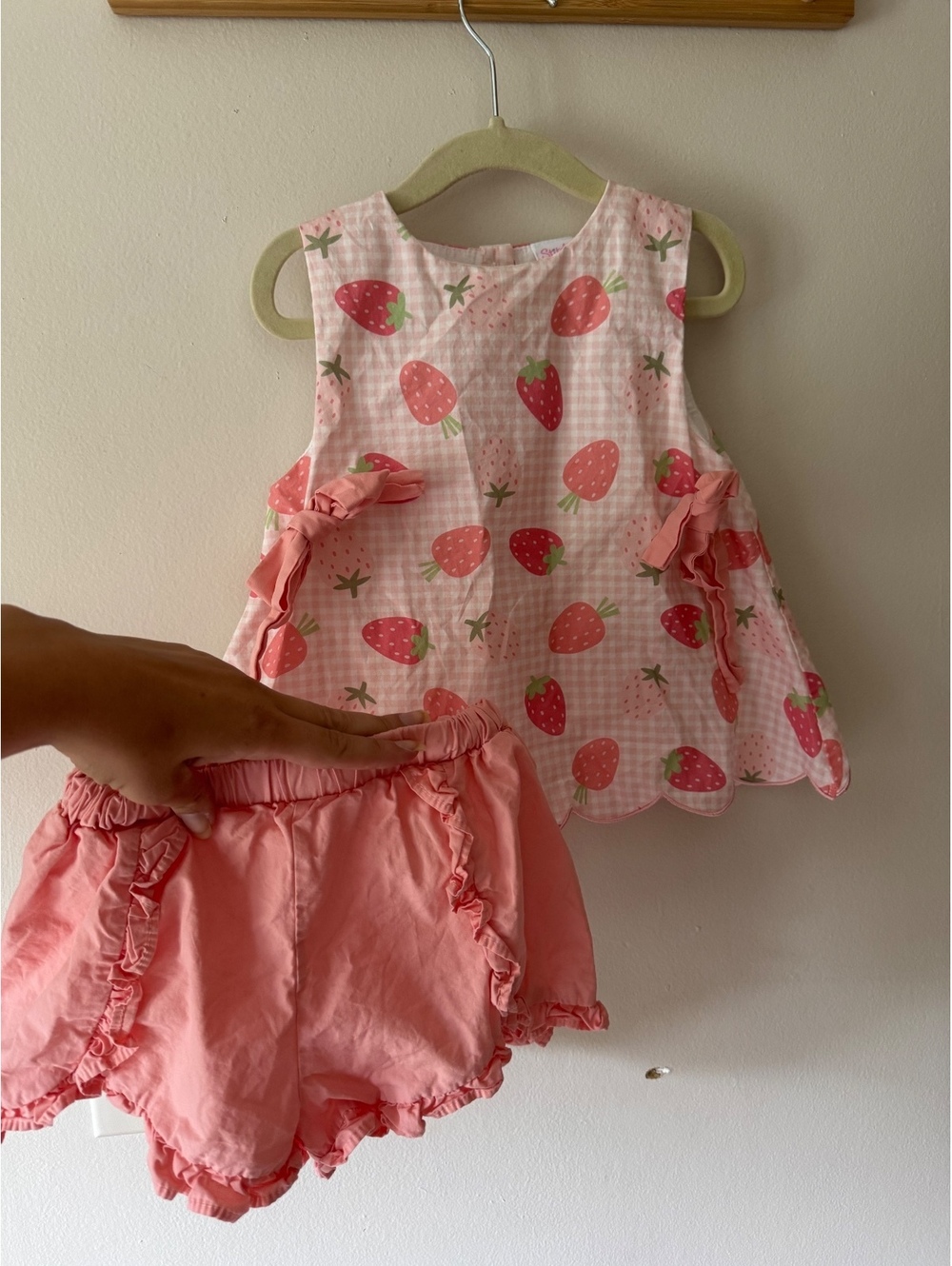 Stitchy fish gingham strawberry outfit